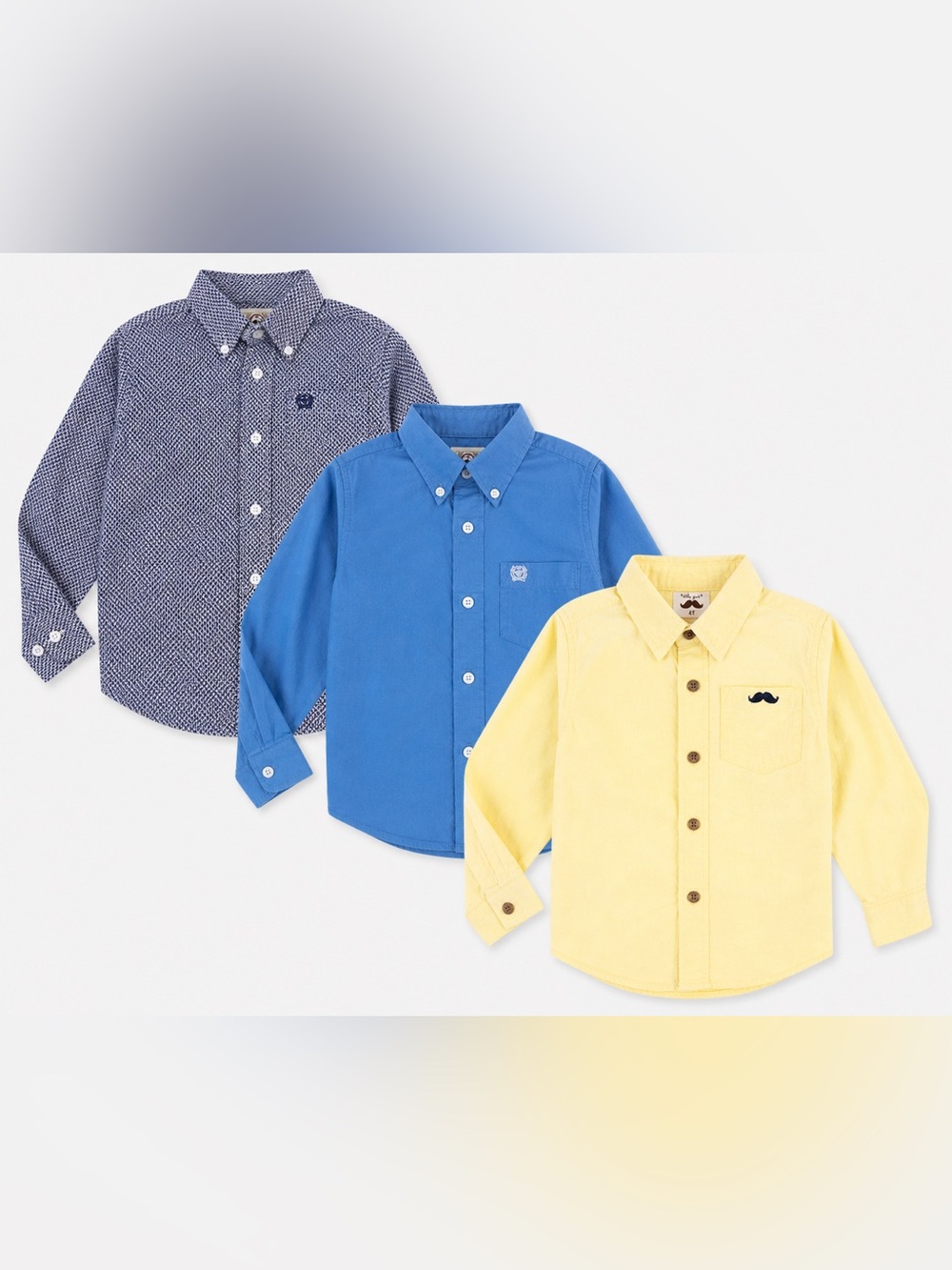 Cinch Boys' Three-Pack Button-Downs in Navy, Blue & Yellow